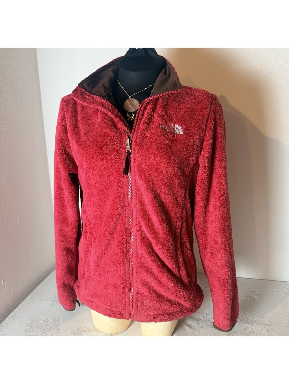 The North Face Women's Fuzzy Fleece Red/Pink Full Zip Jacket Sz S/M
